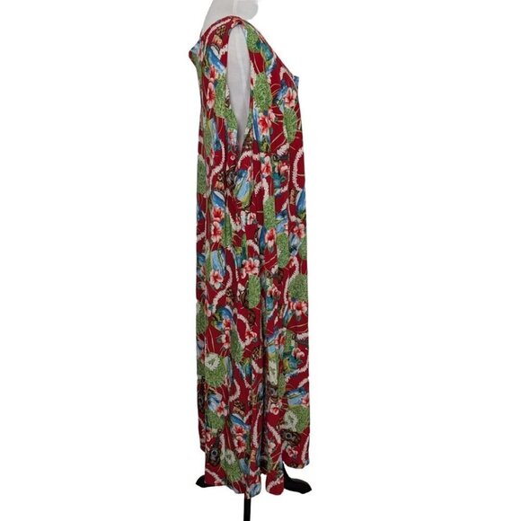 Vintage Hilo Hattie Midi Dress Womens Size 4XL Red Hawaiian Floral Sleeveless - Picture 4 of 9